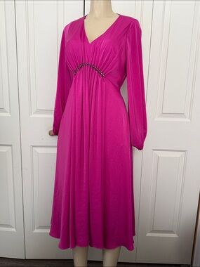 Kobi Halperin Fuchsia V-Neck Long Sleeve Midi Dress